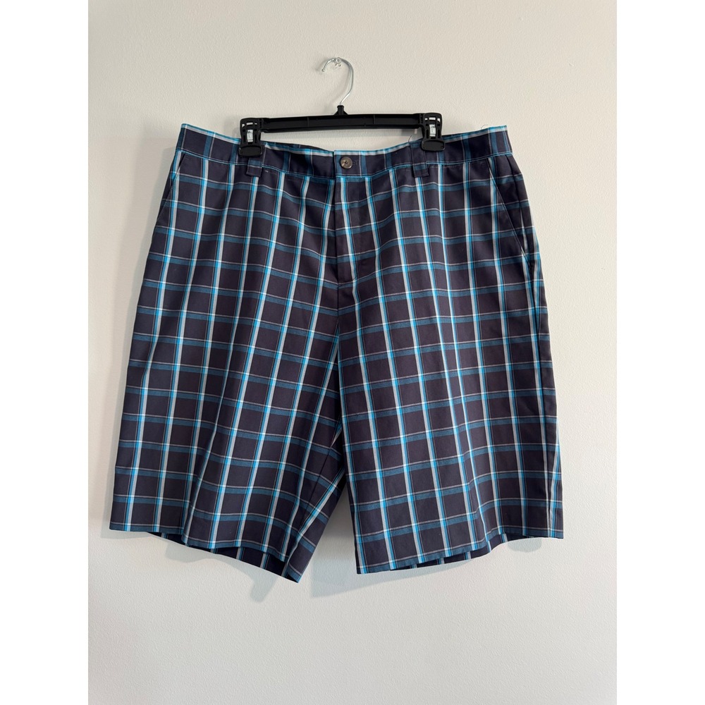 Adidas Golf Plaid Performance Shorts Mens 38 Navy Blue Teal athletic